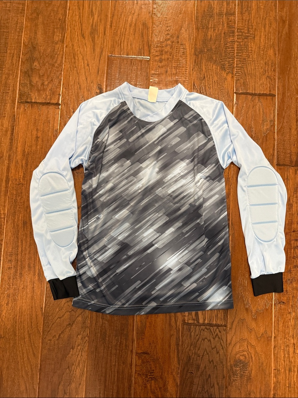 ⚽️🥅Adult Small Long-Sleeve Padded Soccer Goalkeeper Jersey - Light Blue and Gray